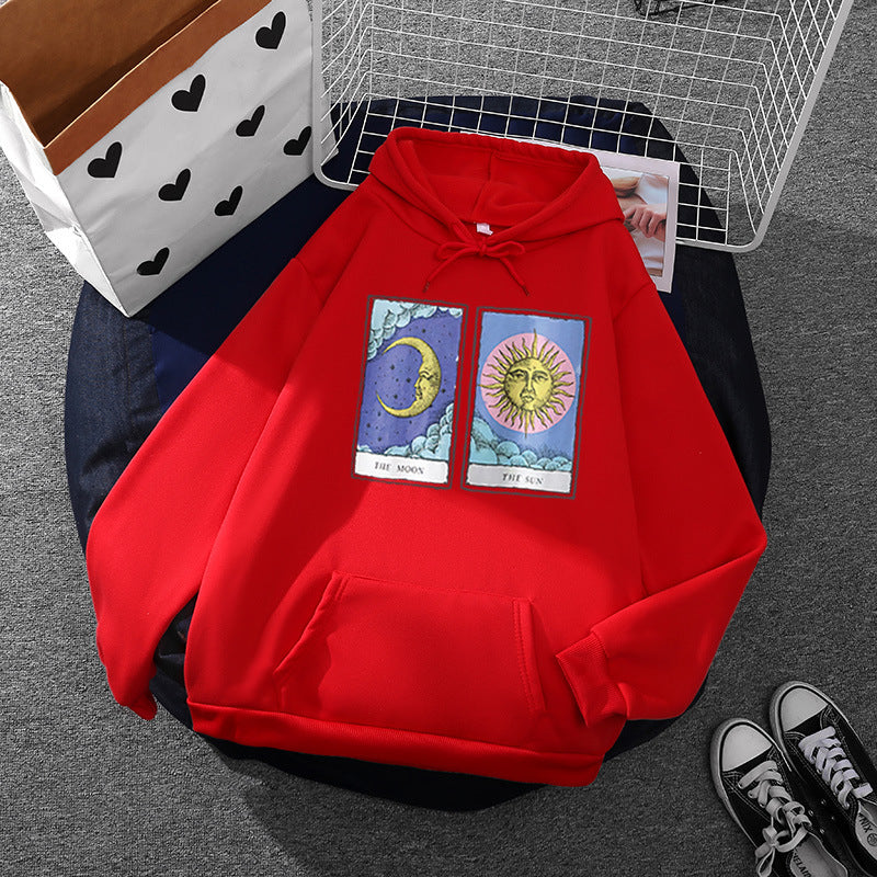Damen leichter Oversize Kapuzenpullover mit Herz‑EKG‑Motiv, langen Kordeln und elastischem Bund – Auréline