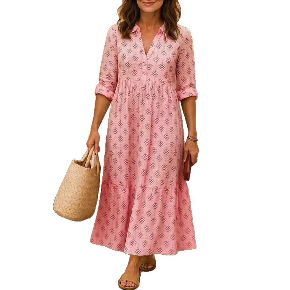 Damen Maxikleid mit elegantem Kragen und floralen Mustern Echo Archiv