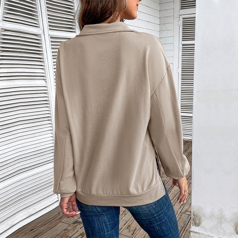 Damen Leichtes Halbzip-Sweatshirt im Relaxed-Fit mit Kängurutasche und Stehkragen Echoarchiv