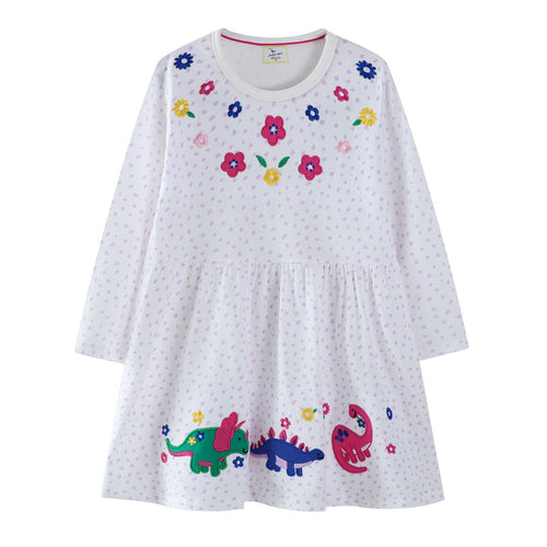 Mädchen Baumwollkleid mit buntem Dinosaurier- und Blumenmotiv Echo Archiv