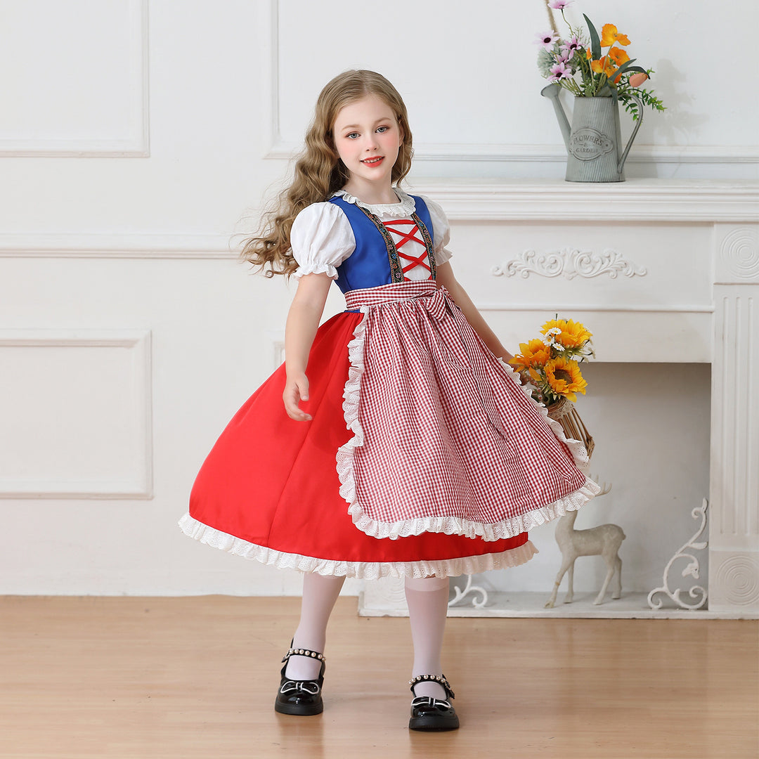 Damen nan traditionelles Kinder-Dirndl Kleid mit geraffter Schürze und Spitzenbesatz Echo Archiv