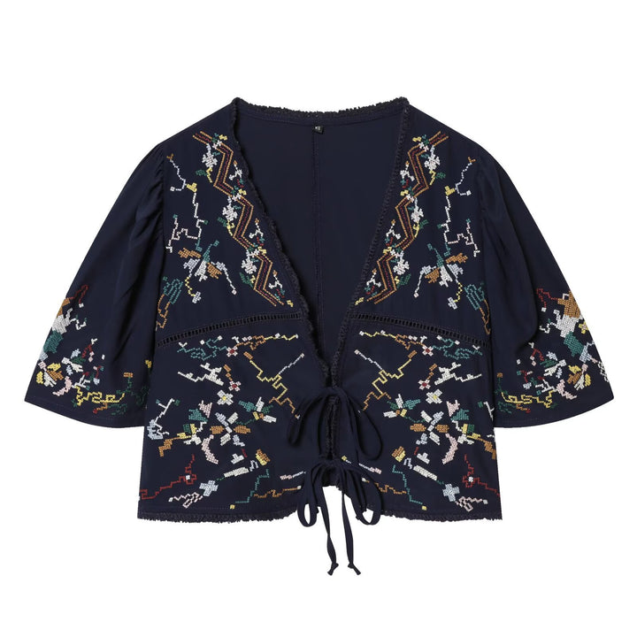 Damen Kurzblusenkimono mit kunstvollem Stickmuster und Taillenschnürung Echo Archiv