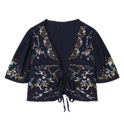 Damen Kurzblusenkimono mit kunstvollem Stickmuster und Taillenschnürung Echo Archiv
