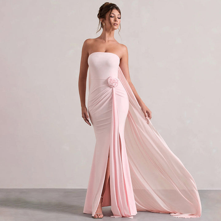 Damen Strapless Abendkleid mit schicker Drapierung und verführerischem Schlitz Echo Archiv