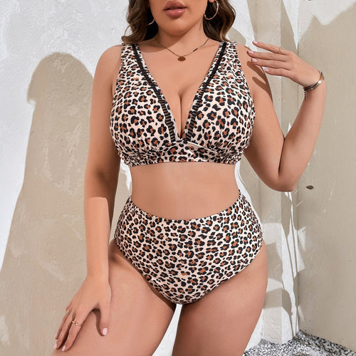 Damen Hochtaillierter Bikini mit modischem Leomuster Echo Archiv