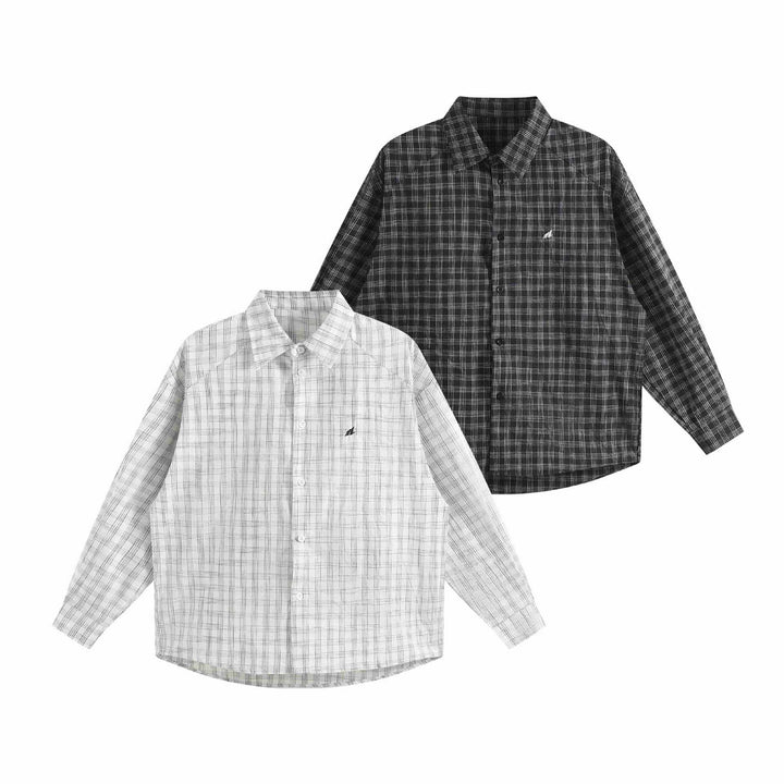 Unisex Oversize-Hemdjacke aus leichter Baumwollmischung mit Raglanärmeln und feinem Karomuster Echoarchiv