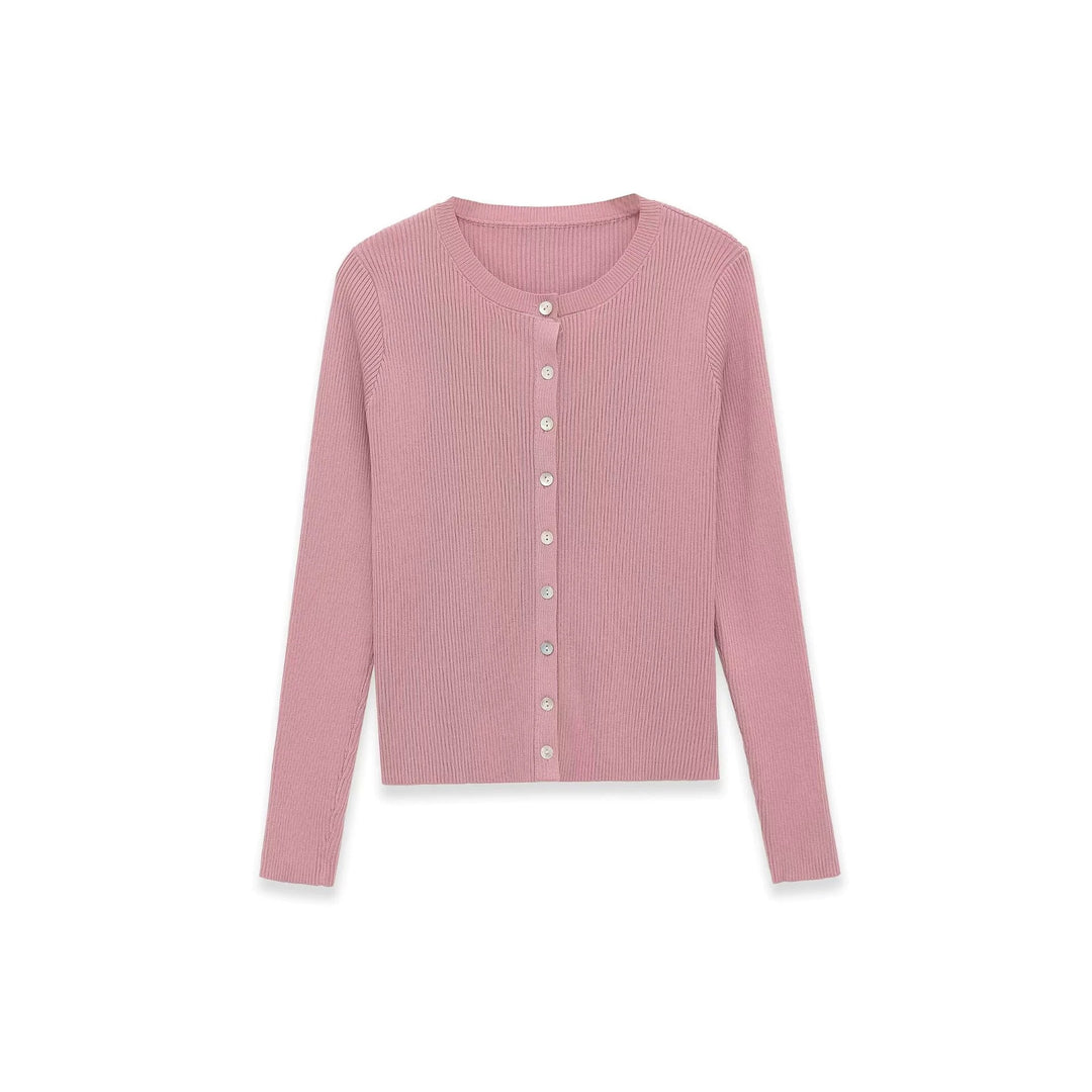 Damen Feinripp-Feinstrick-Cardigan mit durchgehender Knopfleiste und Rundhalsausschnitt Echo Archiv