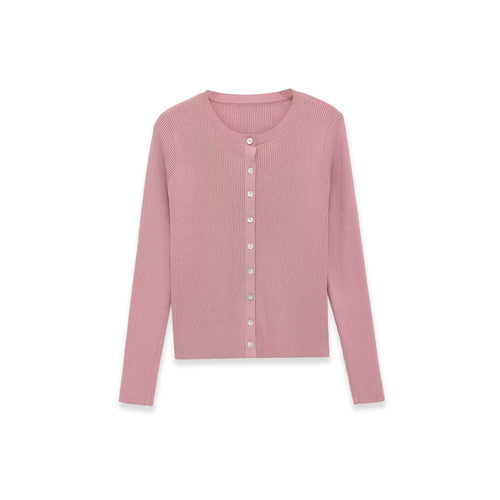 Damen Feinripp-Feinstrick-Cardigan mit durchgehender Knopfleiste und Rundhalsausschnitt Echo Archiv