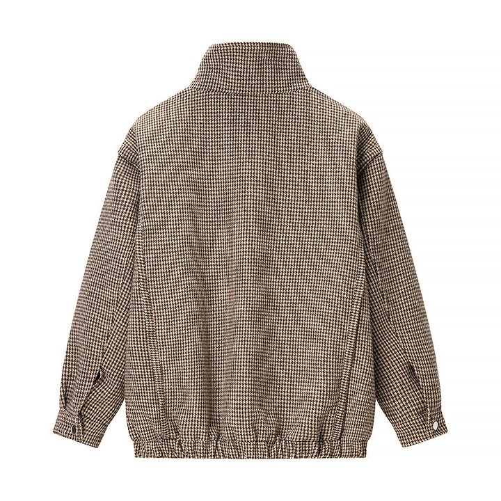 Damen Kurze Oversize-Übergangsjacke im Hahnentritt-Muster mit Stehkragen und elastischem Saum Echo Archiv