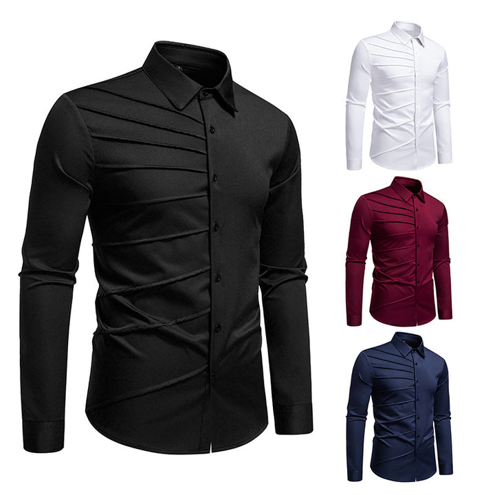 Herren Tailliertes Business-Hemd mit diagonalem Zierfalten-Design Echo Archiv