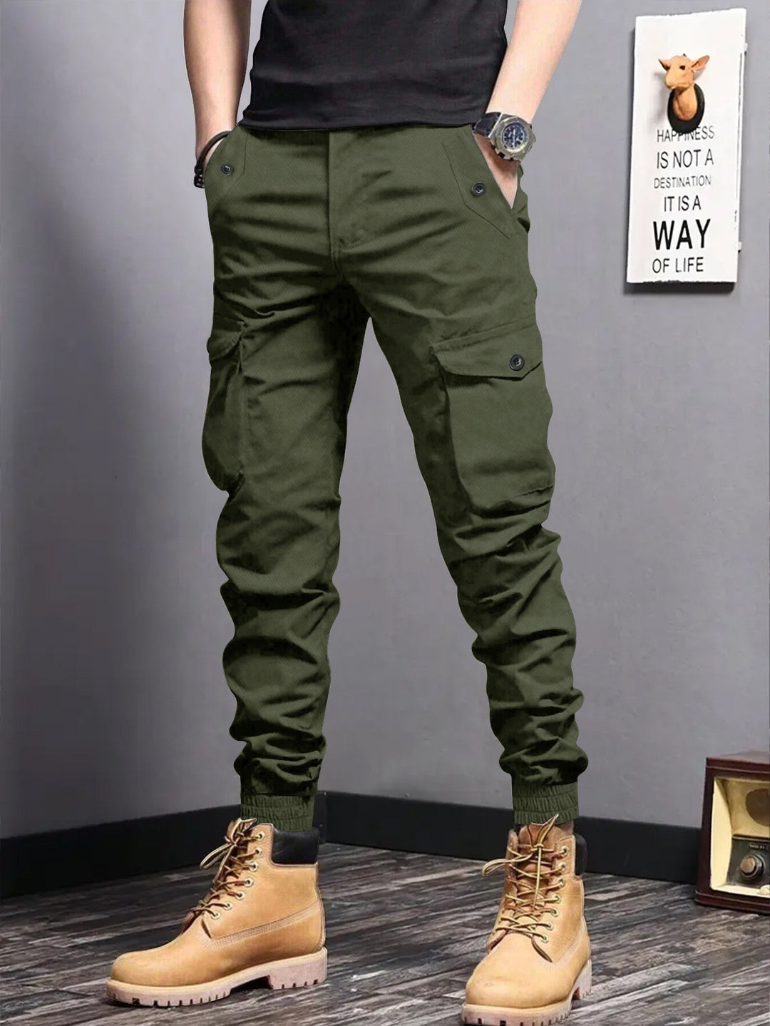 Herren Cargo-Joggerhose mit elastischem Bund, Tunnelzug und Multifunktionstaschen Echoarchiv