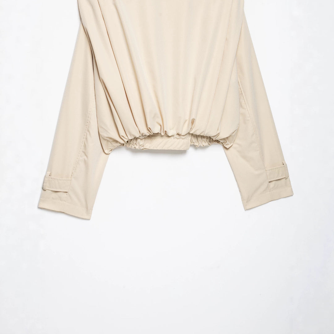 Damen Cropped Doppelreihige Trenchjacke mit Funnelkragen und Tunnelzugsaum Echoarchiv