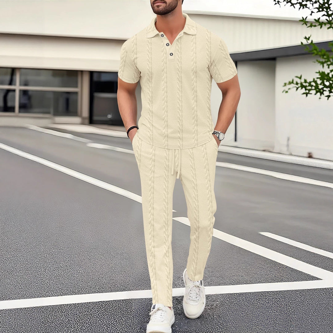 Herren modisches Polo- und Jogger-Set mit strukturiertem Design Echoarchiv
