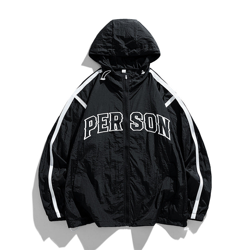 Herren lässige Windbreaker-Jacke mit verstellbarer Kapuze Echoarchiv