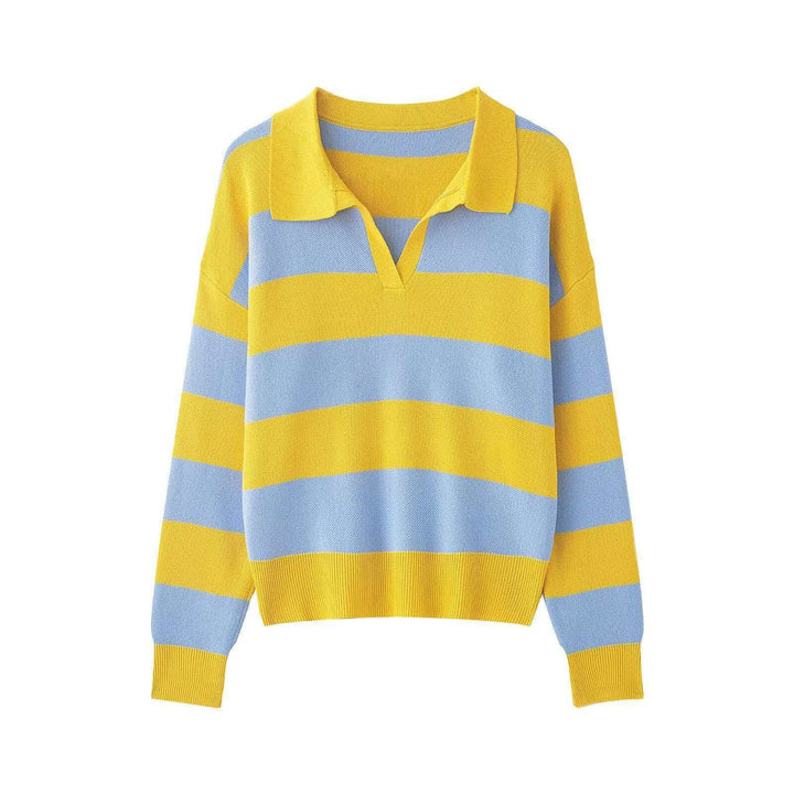 Damen nan gestreifter Rugby-Strickpullover mit Polokragen und weiter Oversize-Passform Echo Archiv