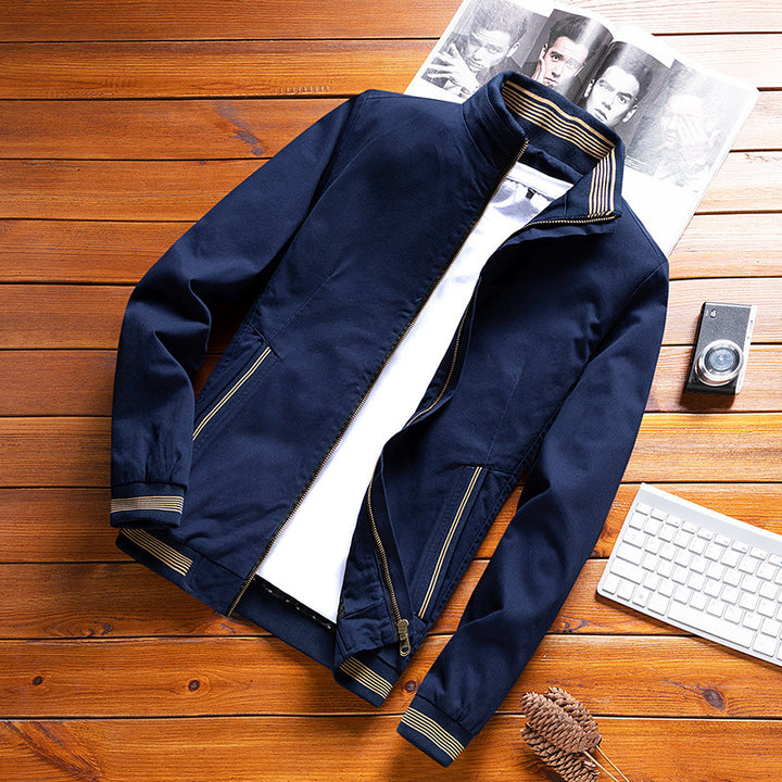 Herren Casual‑Fieldblouson im Bomberstil mit gestreiftem Stehkragen und Rippbündchen – Brevano
