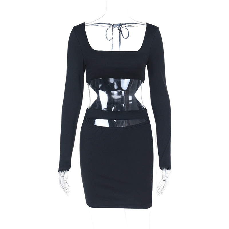 Damen Figurbetontes Cut-Out Minikleid mit quadratischem Ausschnitt und langen Ärmeln Echo Archiv