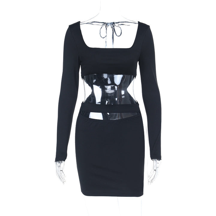 Damen Figurbetontes Cut-Out Minikleid mit quadratischem Ausschnitt und langen Ärmeln Echo Archiv