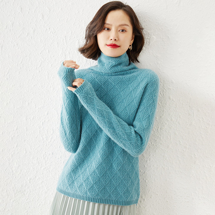 Damen Luxuriöser Mohair‑Mix Rollkragenpullover mit diamantgewEchoarchivter Ajourstruktur Echoarchiv