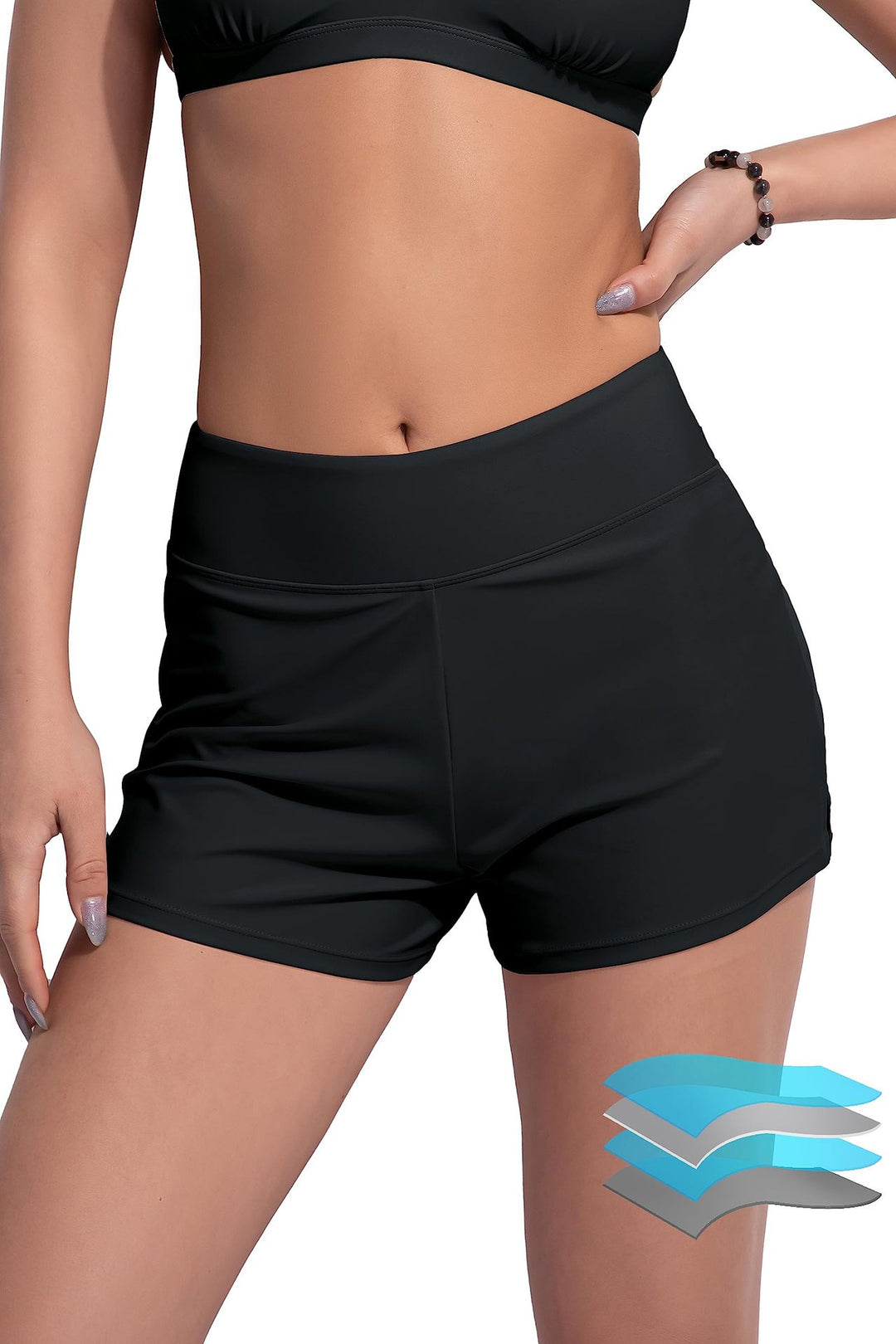 Damen Hochgeschnittene Sport-Badeshorts mit elastischem Bund Echo Archiv