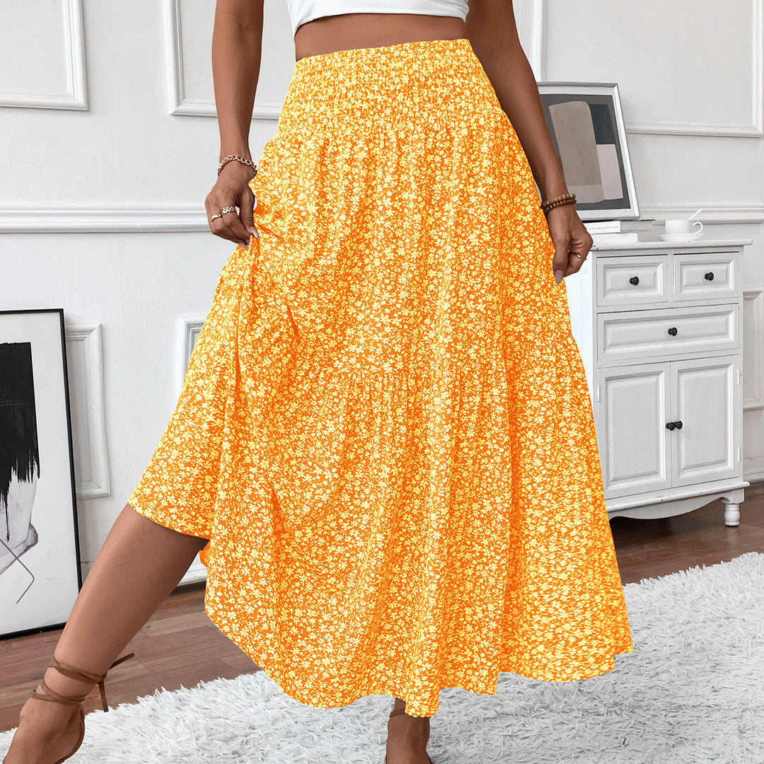 Damen Langer Rock mit floralem Print und elastischem Bund Echoarchiv