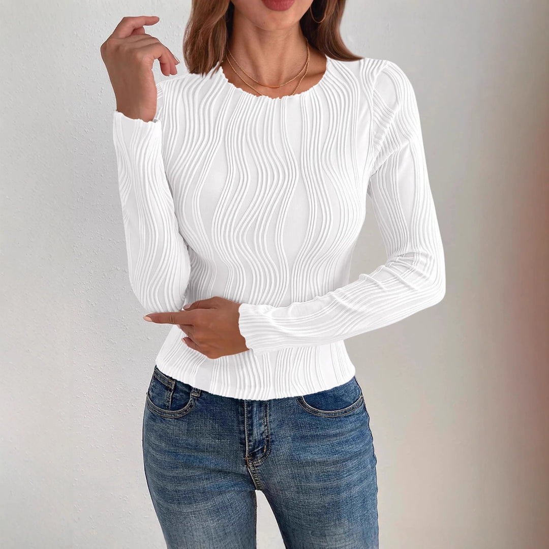 Damen nan figurbetontes Rippstrick-Longsleeve mit Wellendetail und Rundhalsausschnitt Echo Archiv