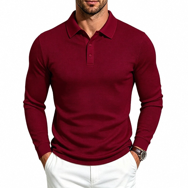 Herren Slim-Fit Poloshirt mit Langarm und Waffelstruktur Echoarchiv