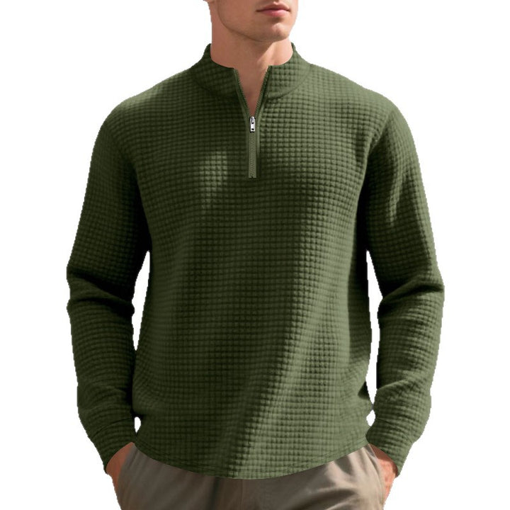 Herren Stepp-Quarter-Zip-Pullover mit Karomuster und Stehkragen Echoarchiv