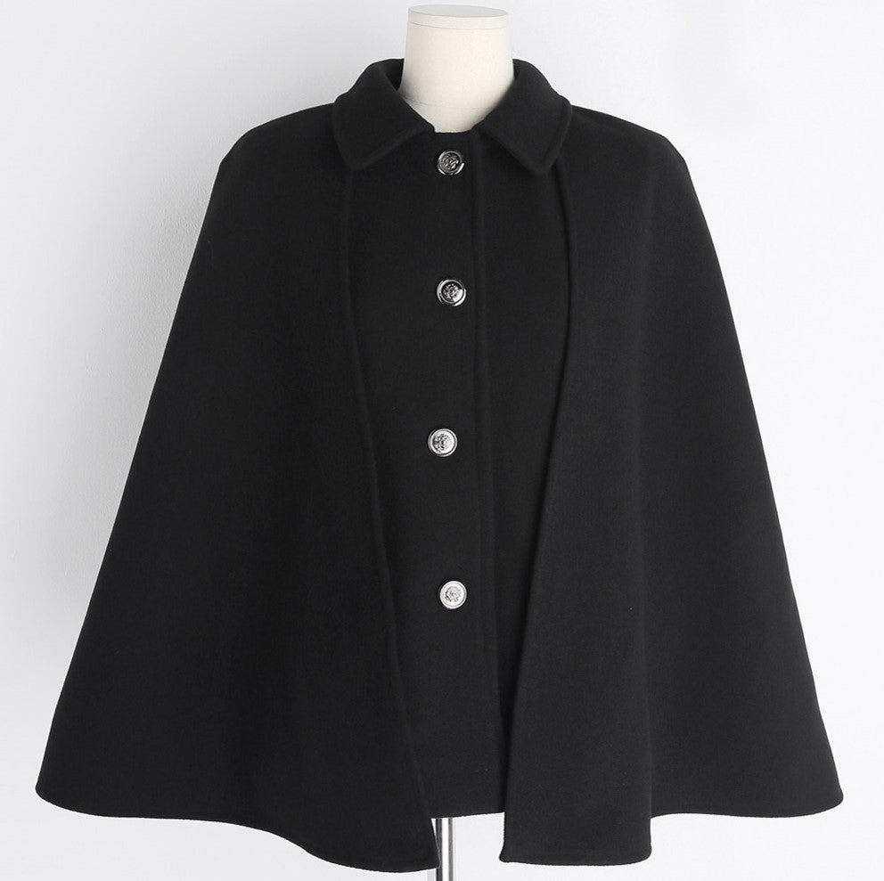Damen Kurzer Wollmix-Cape-Mantel mit Hemdkragen und aufgesetzten Taschen Echoarchiv