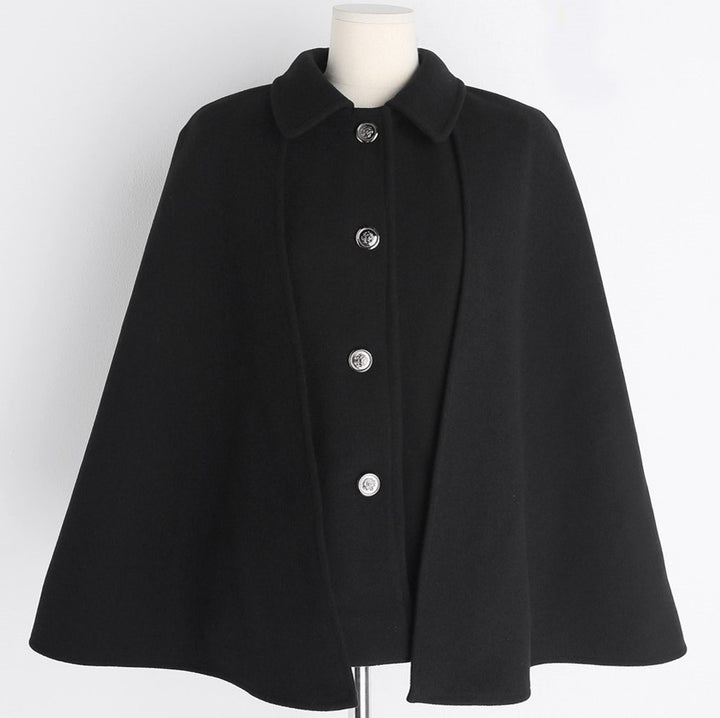 Damen Kurzer Wollmix-Cape-Mantel mit Hemdkragen und aufgesetzten Taschen Echoarchiv