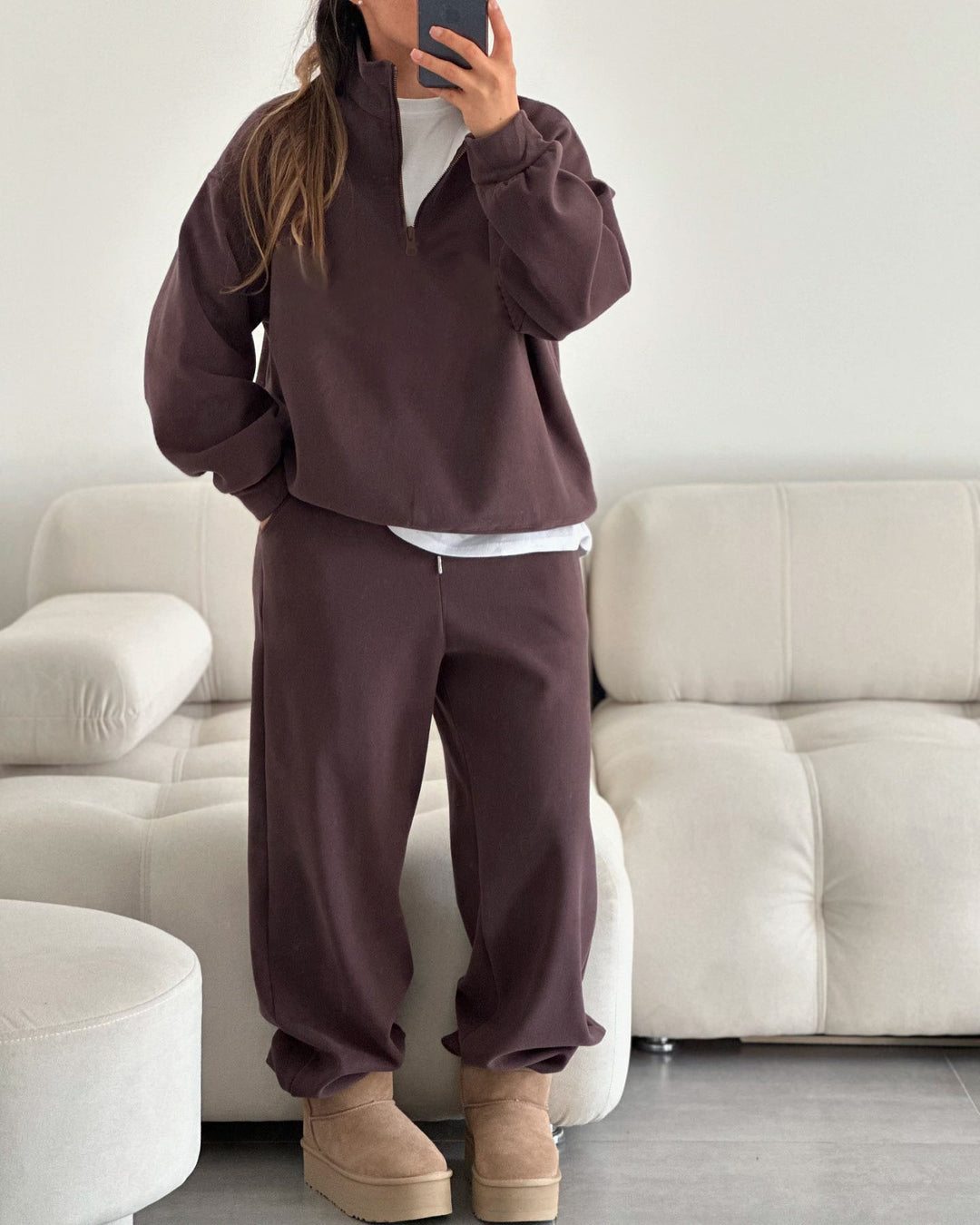 Damen nan Oversize Halbzip-Pullover mit Stehkragen und weitem Lounge-Hose-Set Echo Archiv