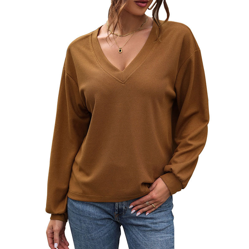 Damen Lässiger V-Ausschnitt Pullover mit Struktur Echo Archiv