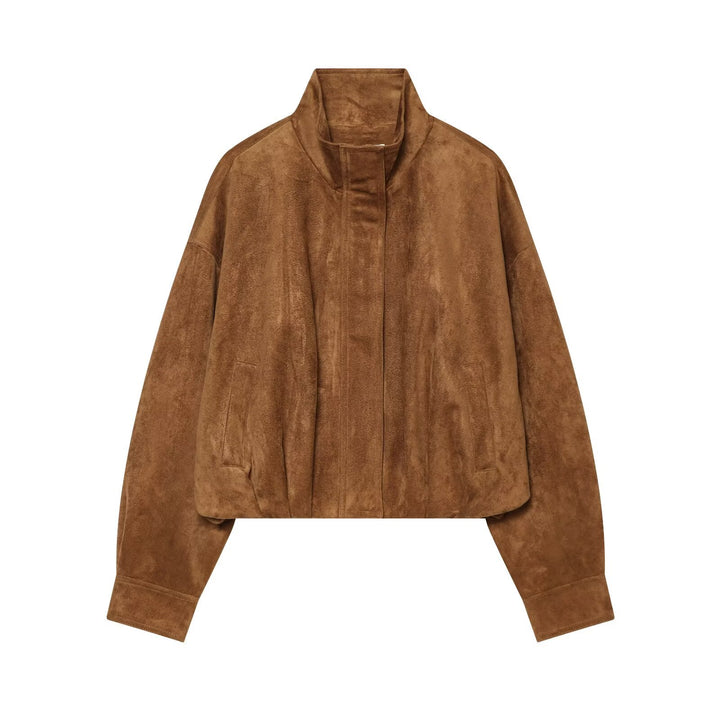 Damen Kurz geschnittene Oversize-Suede-Blousonjacke mit Stehkragen Echo Archiv