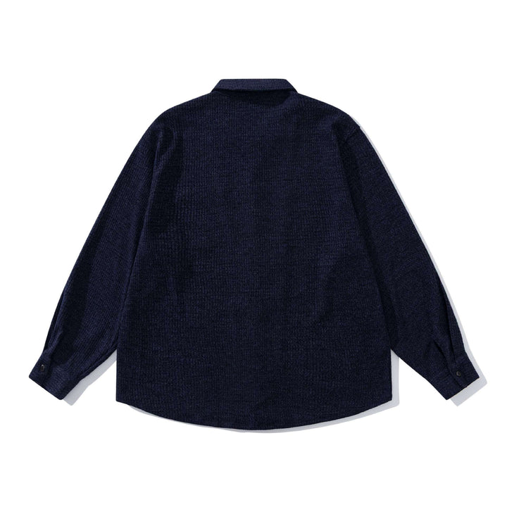 Unisex strukturierte Strick-Hemdjacke mit Kentkragen und aufgesetzter Brusttasche Echoarchiv