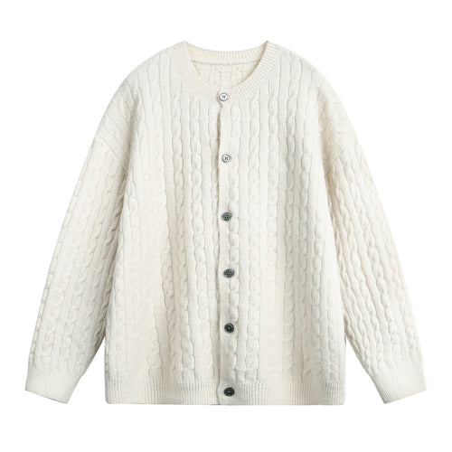 Damen Oversize Zopfmuster-Cardigan mit Rundhals, strukturierter Strickfläche und Perlmuttknöpfen Echo Archiv