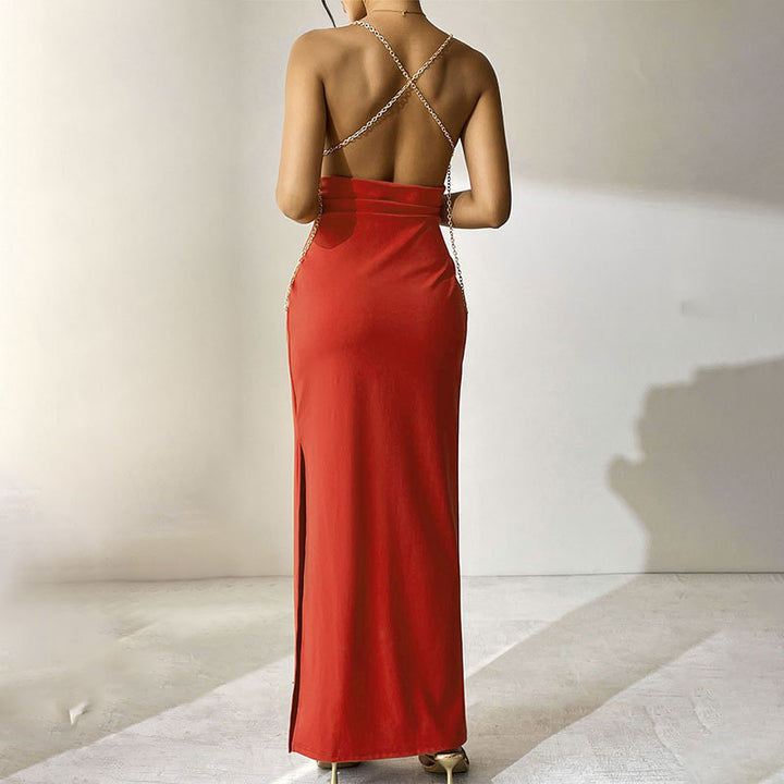 Damen Elegantes Langarm-Maxikleid mit tiefem V-Ausschnitt und zarten Rüschendetails Echo Archiv