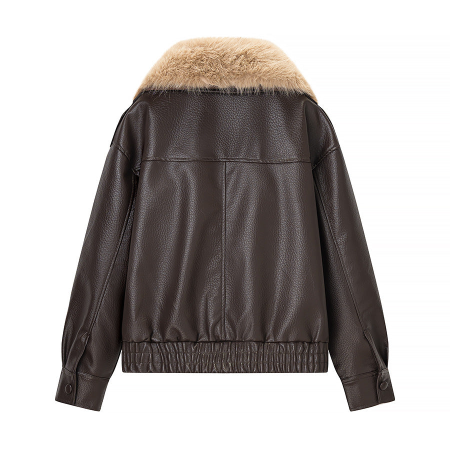 Damen Bomberjacke aus Lederoptik mit voluminösem Fellkragen Echo Archiv