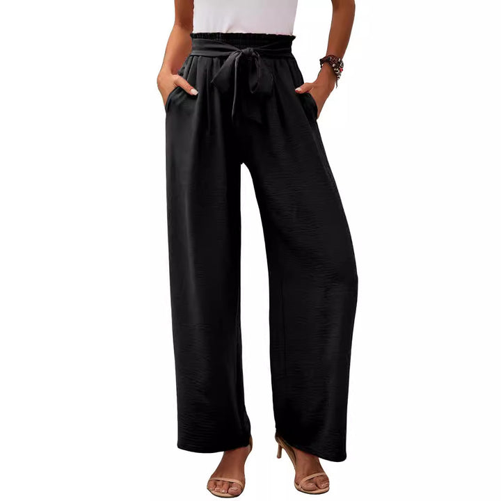 Damen Paperbag-Hose mit weitem Bein, elastischer Taille und Bindegürtel Echoarchiv