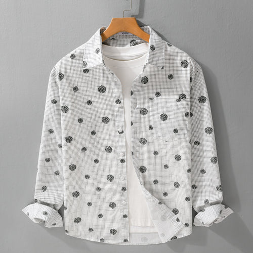 Herren leichtes Langarm-Overshirt im Hemdjacken-Stil mit feinem Karodessin und floralem Allover Echoarchiv