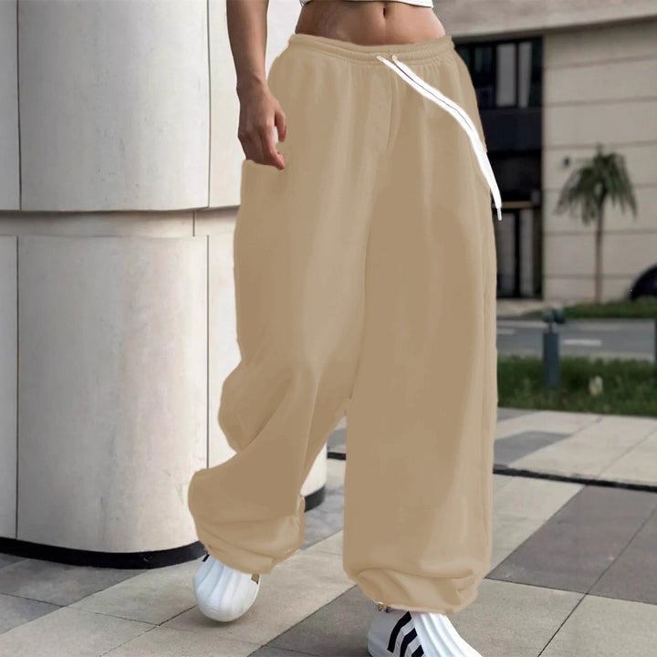 Damen weite Baggy-Jogginghose mit hohem Komfortbund, Kordelzug und elastischen Knöchelbündchen – Avélisse