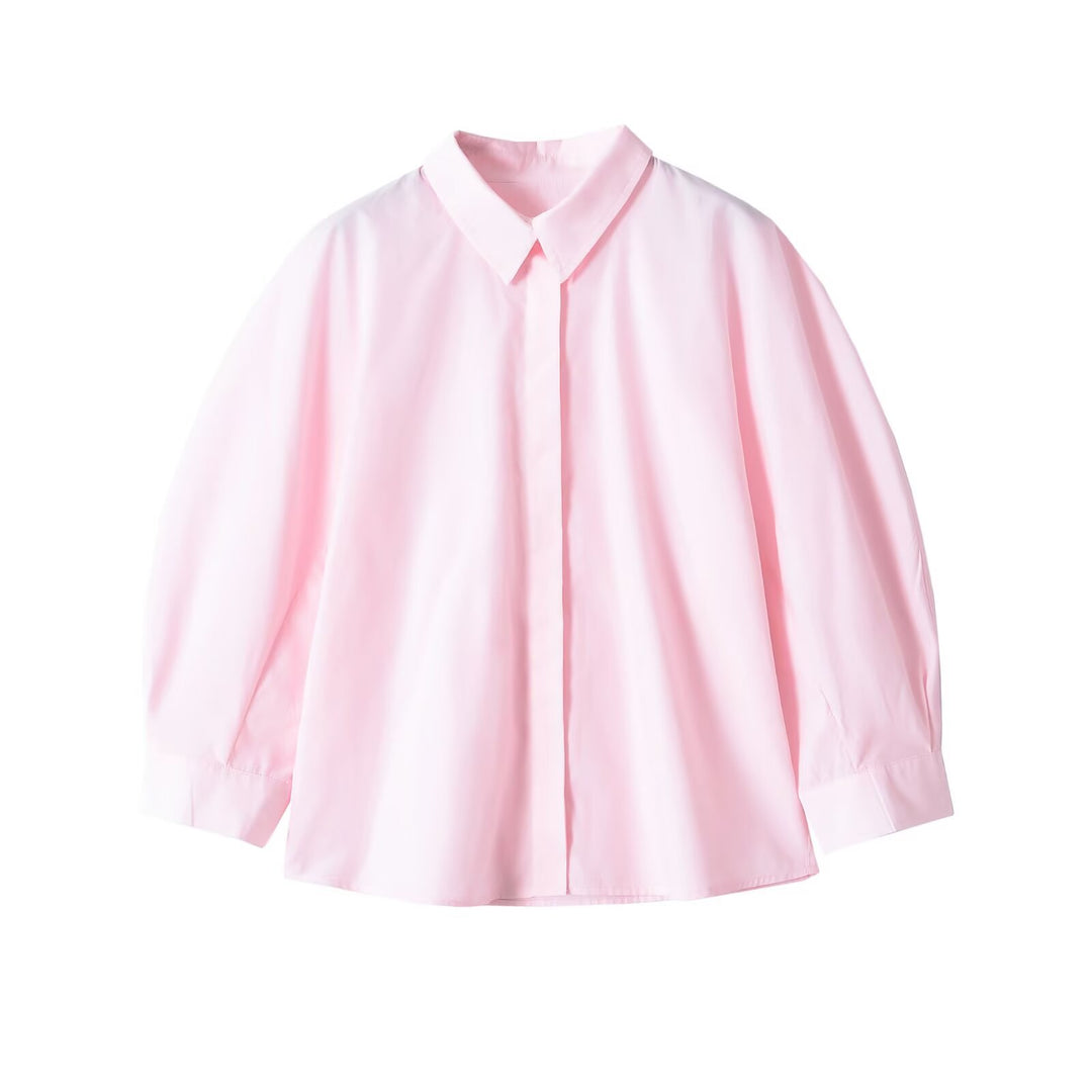 Damen Oversize Bluse mit Stehkragen und verdeckter Knopfleiste Echo Archiv