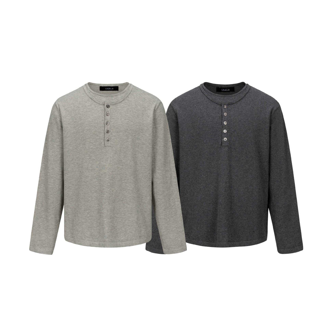 Unisex Minimalistisches Henley-Langarmshirt aus Thermo-Jersey mit Knopfleiste Echoarchiv