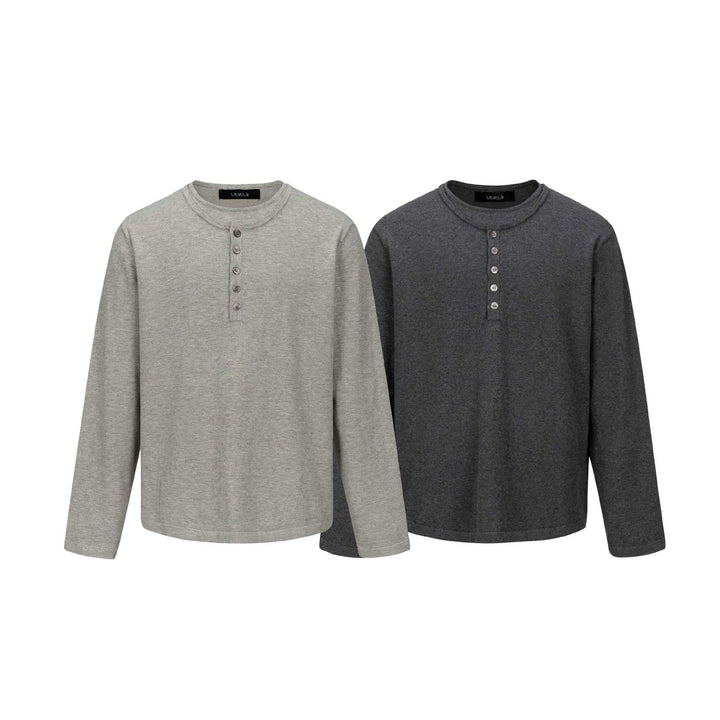 Unisex Minimalistisches Henley-Langarmshirt aus Thermo-Jersey mit Knopfleiste Echoarchiv