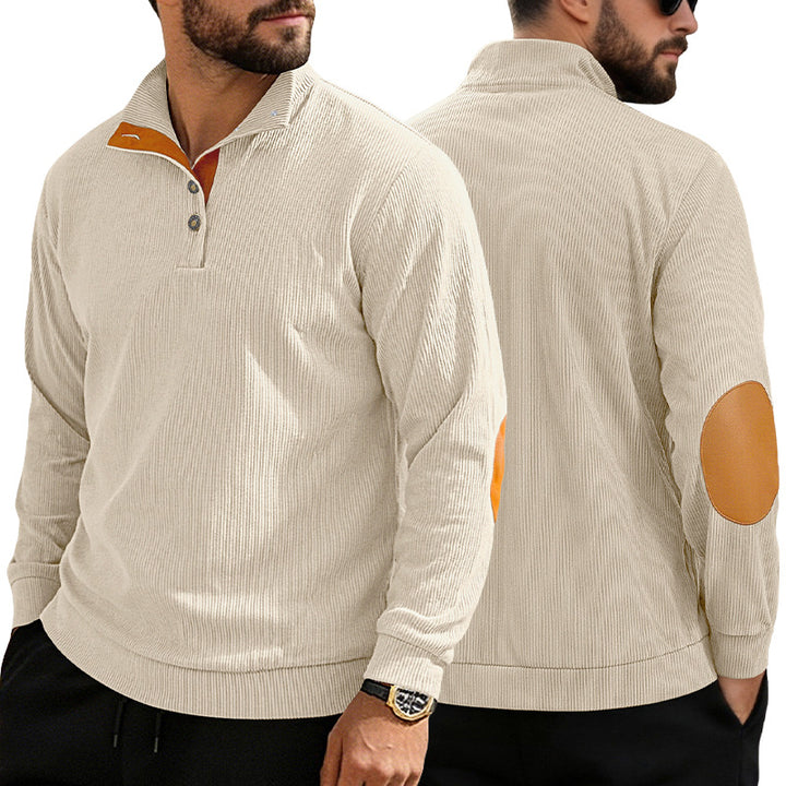 Herren nan fein gerippter Strickpullover mit Polokragen Knopfleiste und Ellenbogenbesatz Echo Archiv