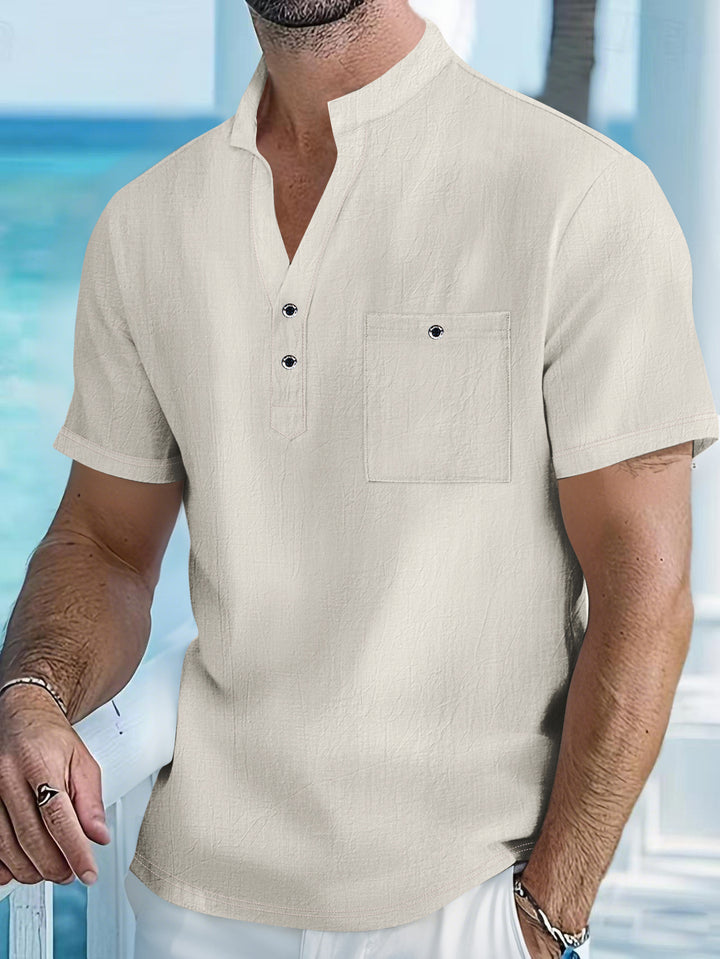 Herren Kurzarm-Hemd mit modischem Henley-Ausschnitt und Brusttasche Echoarchiv