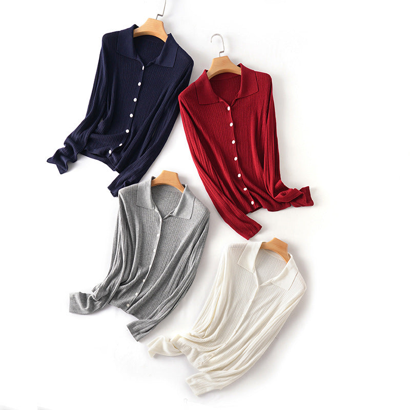 Damen Feinstrick-Cardigan mit Rippenstruktur, Knopfleiste und Polokragen Echo Archiv