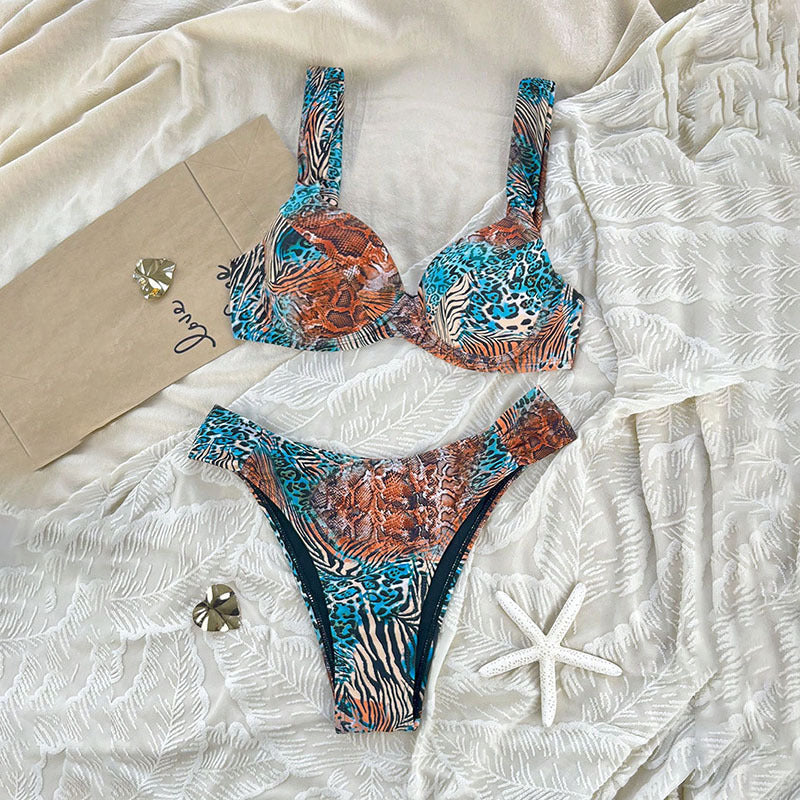 Damen Bügel-Bikini-Set mit animalischem Muster und komfortablem Schnitt Echo Archiv