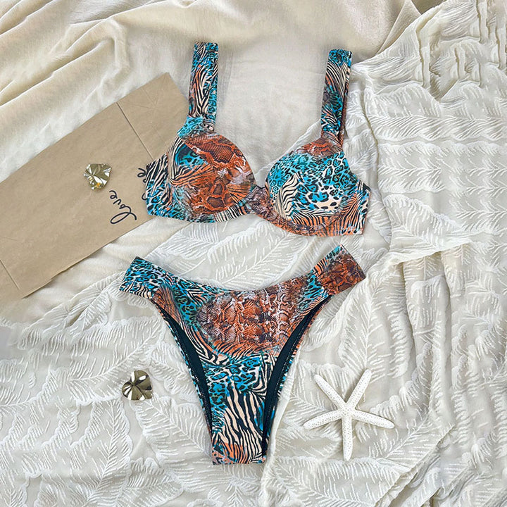 Damen Bügel-Bikini-Set mit animalischem Muster und komfortablem Schnitt Echo Archiv
