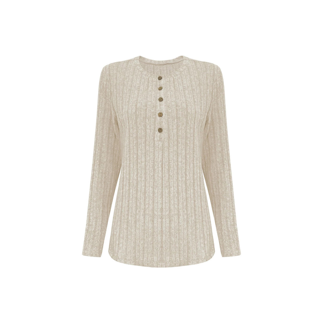 Damen Geripptes Lounge-Zweiteiler mit Henley-Top und weiter Palazzohose – Élanora