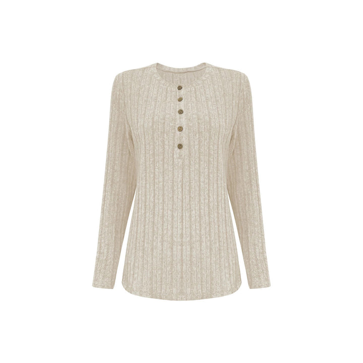 Damen Geripptes Lounge-Zweiteiler mit Henley-Top und weiter Palazzohose – Élanora